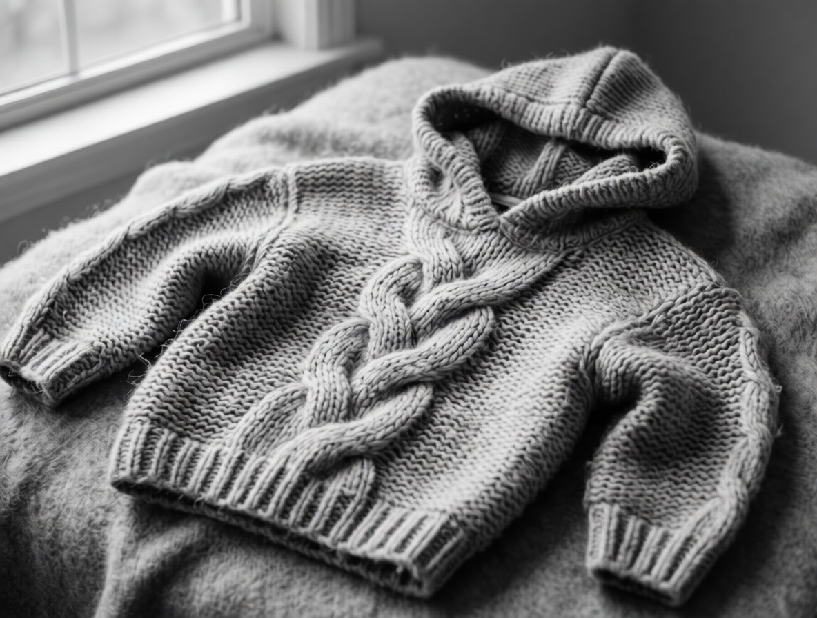 вязаное худи с капюшоном спицами