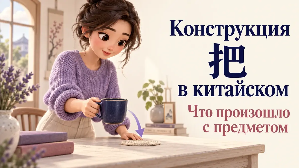 Девушка ставит чашку на стол: конструкция 把 и результат действия в китайском.