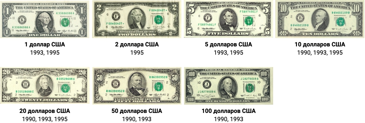Как выглядят настоящие доллары США - Серия 1990-1995 гг.