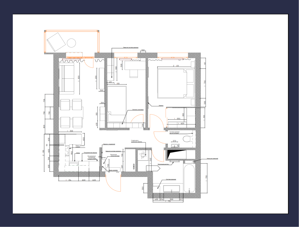 Дизайн проект и планировка двухкомнатной квартиры в ЖК Легенда героев