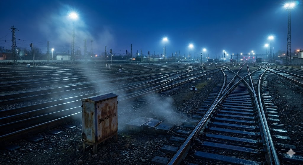 Железнодорожные пути и стрелочные переводы вечерняя атмосфера день машиниста