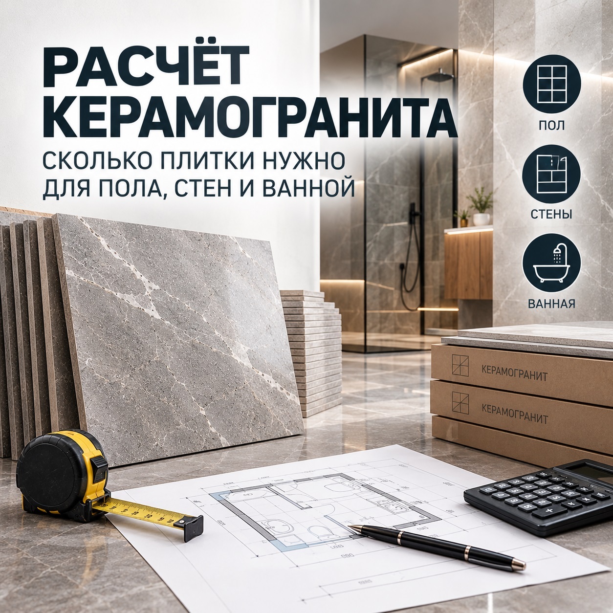 Сколько керамогранита нужно купить: расчёт площади и запаса