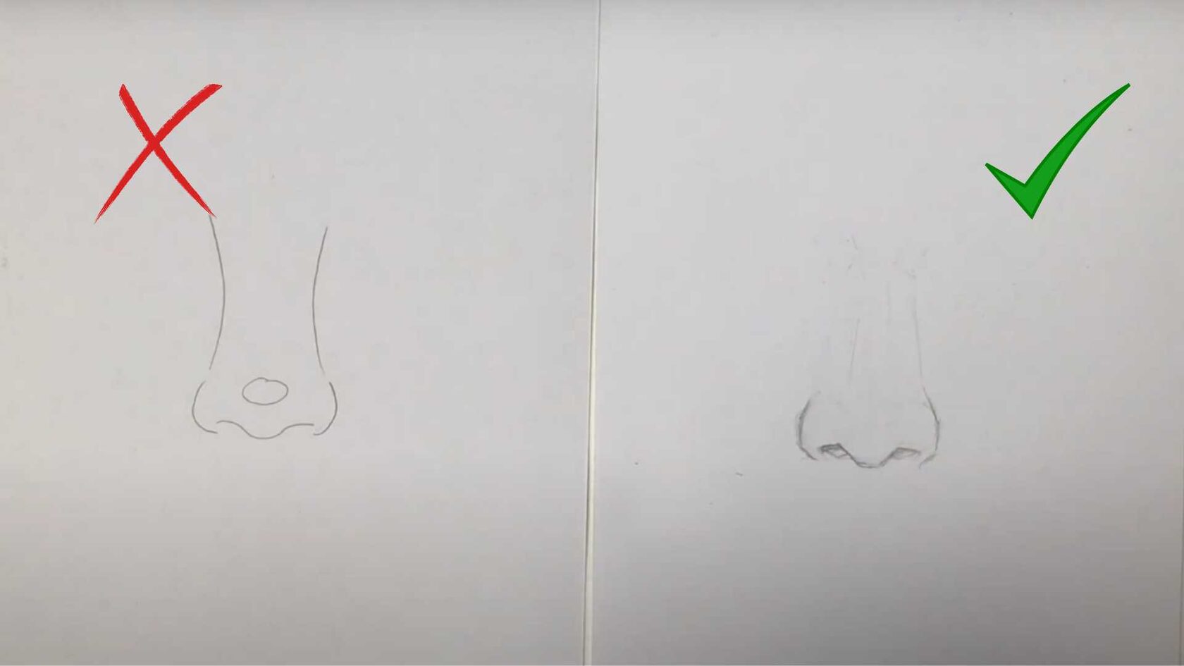 как нарисовать нос карандашами?
