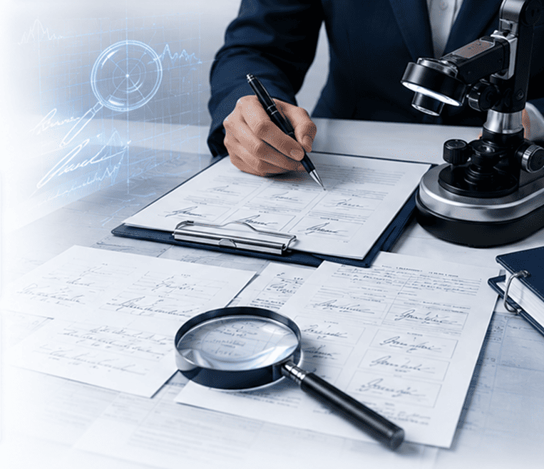 Специалист проводит почерковедческое исследование