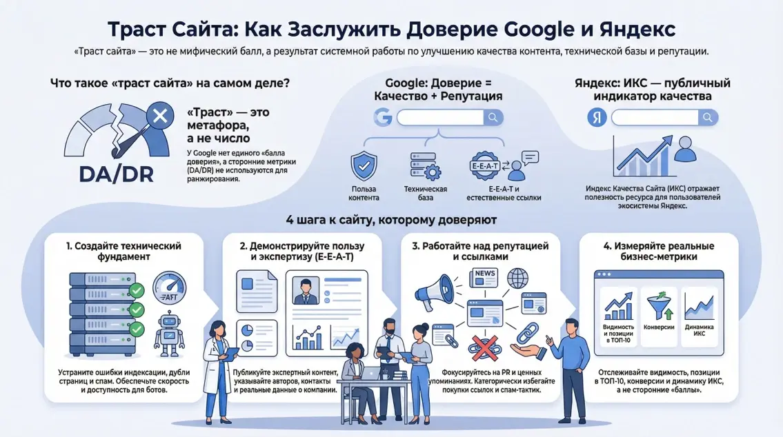 Инфографика: Траст стайта: Как заслужить доверие Google и Яндекс