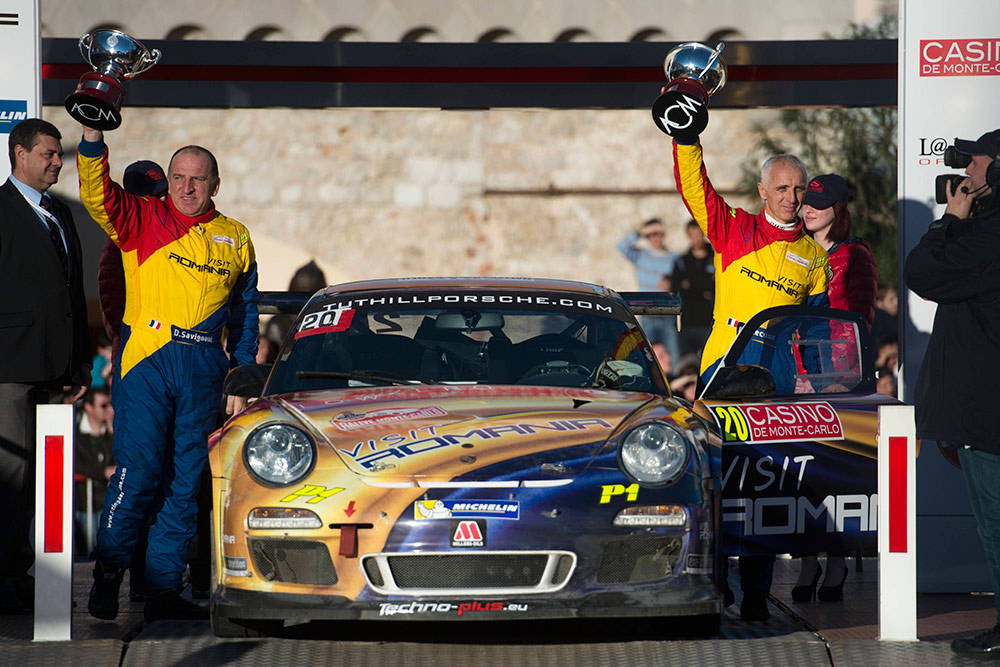 Победители ралли Монте-Карло 2014 в зачете RGT Cup Франсуа Делекур и Доминик Савиньони, Porsche 997 GT3 Cup RGT