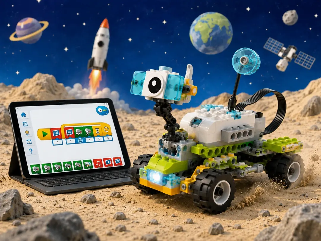 LEGO-космоход и программа управления на фоне космического пейзажа