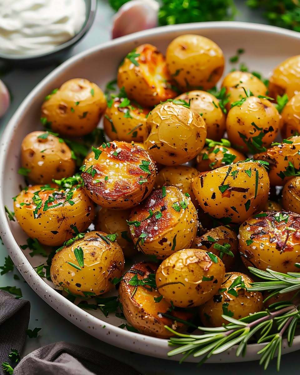 Печёный бэби-картофель с травами и оливковым маслом