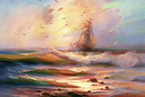картина море корабль холст масло 