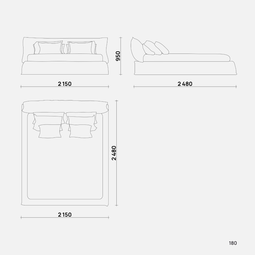 Современная двуспальная кровать Warm от бренда Simple Form с мягким изголовьем и изножьем, выполненная в минималистичном стиле.