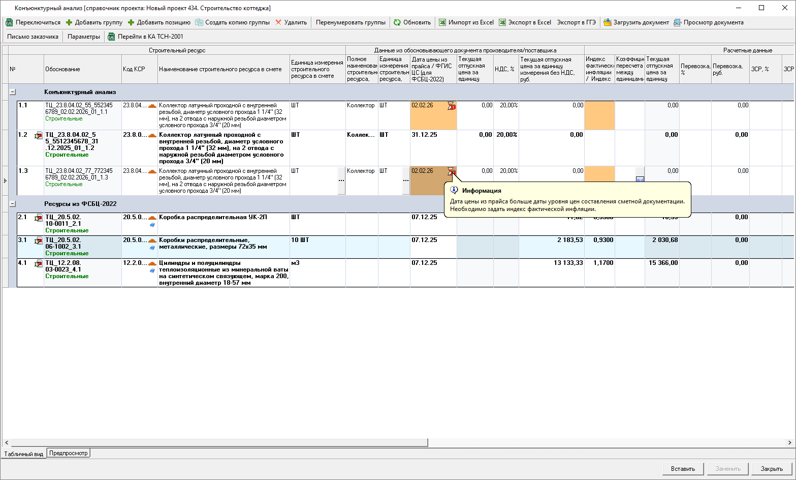 Smeta.RU Конъюнктурный анализ, индикация отсутствия индекса фактической инфляции