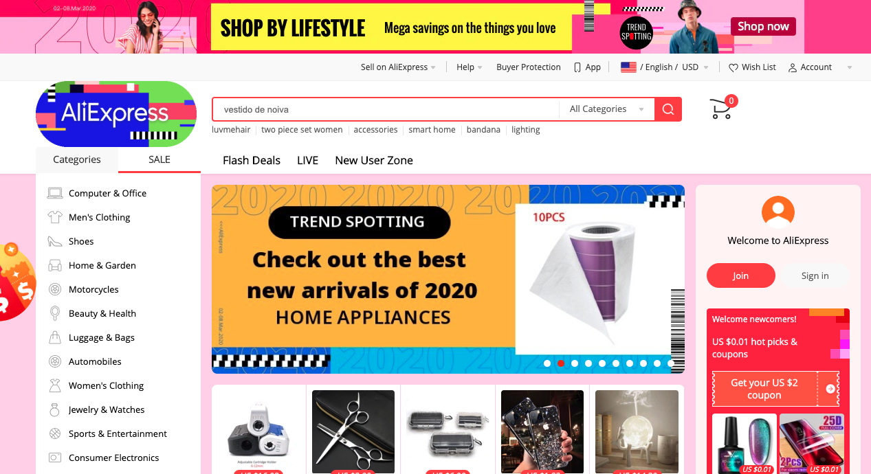AliExpress retail marketplace for single-unit sample purchases from China