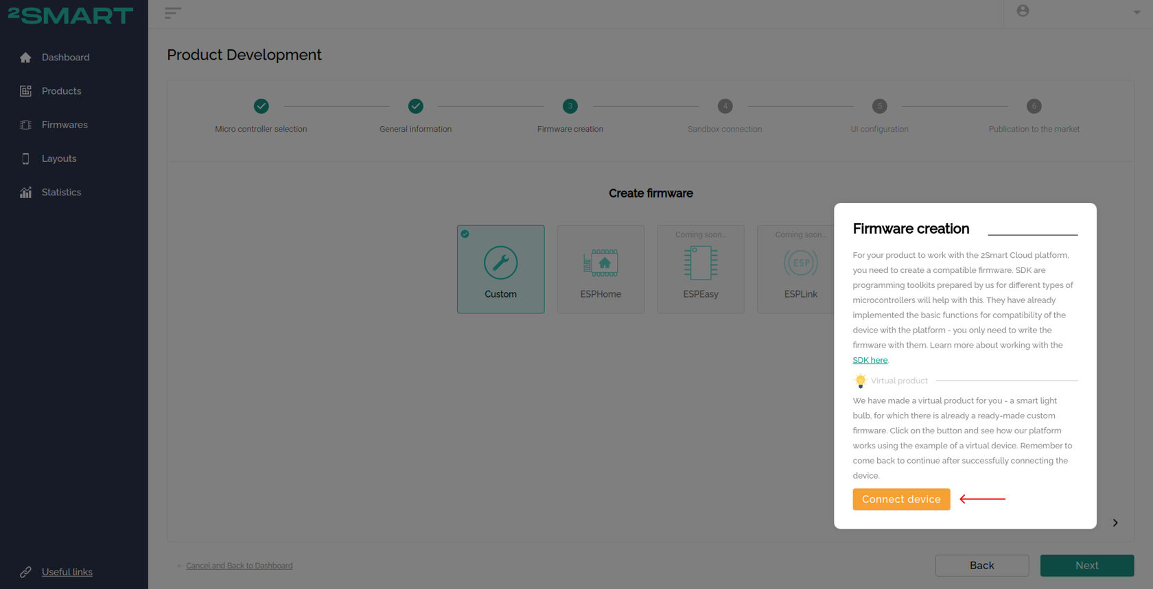 Device firmware variant selection screen