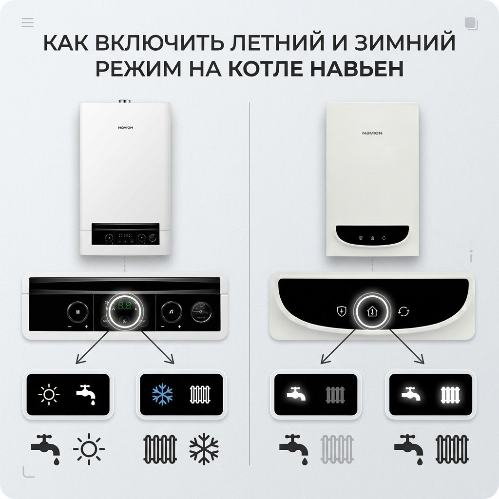 Как отключить отопление на котле Навьен и включить летний режим