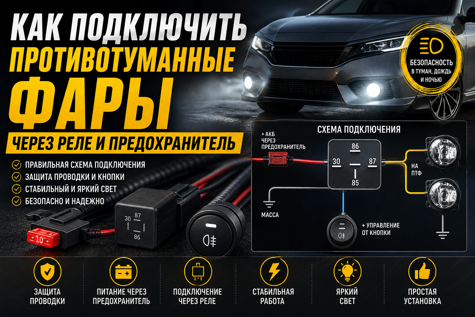 Как подключить противотуманные фары