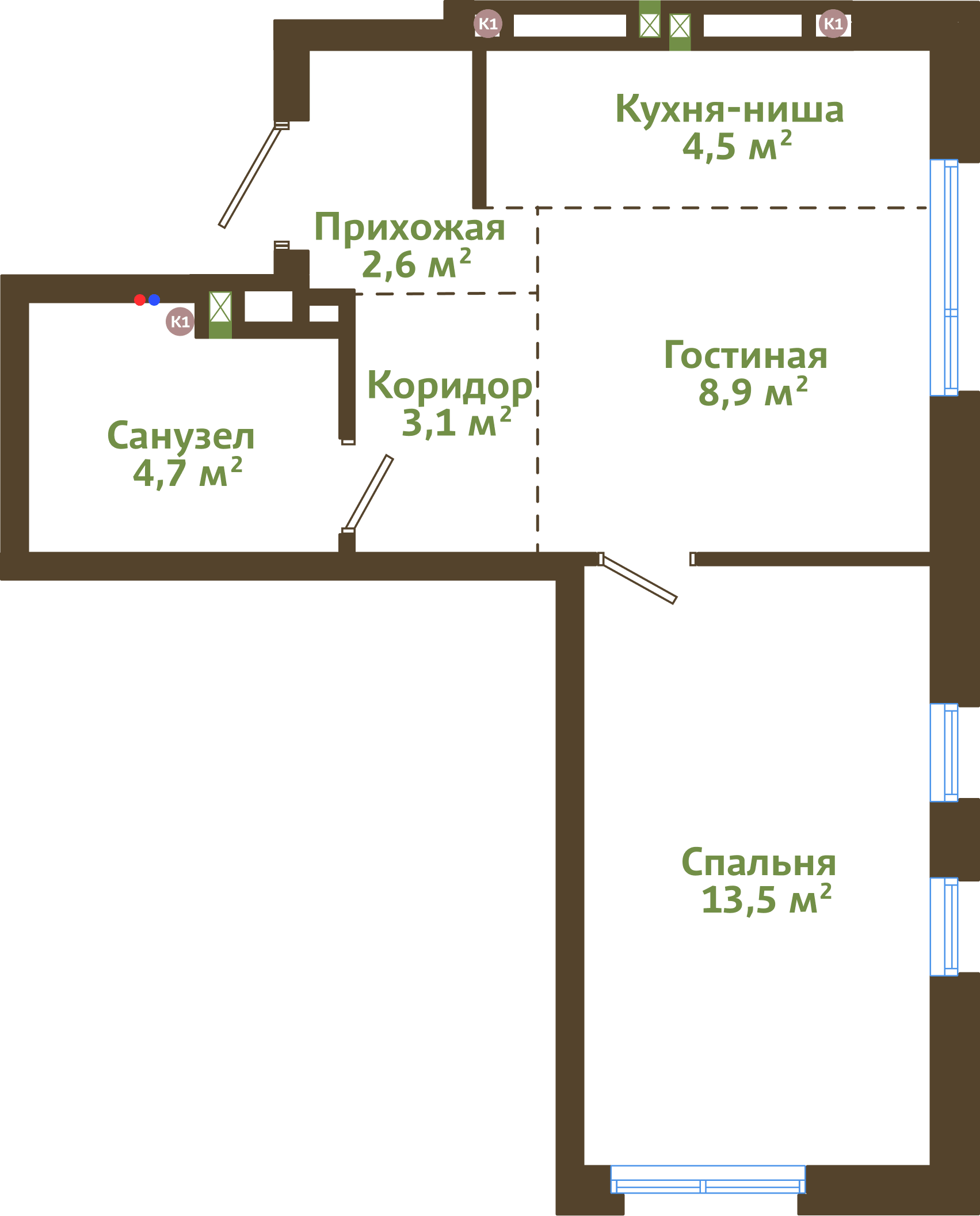 Планировка 2-комнатной квартиры 37,30 м²