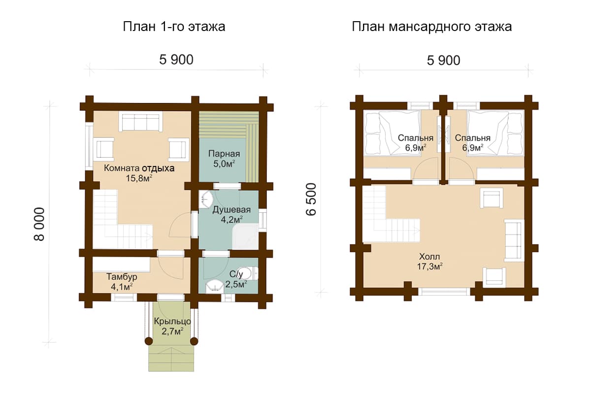 Баня с комнатой отдыха на втором этаже