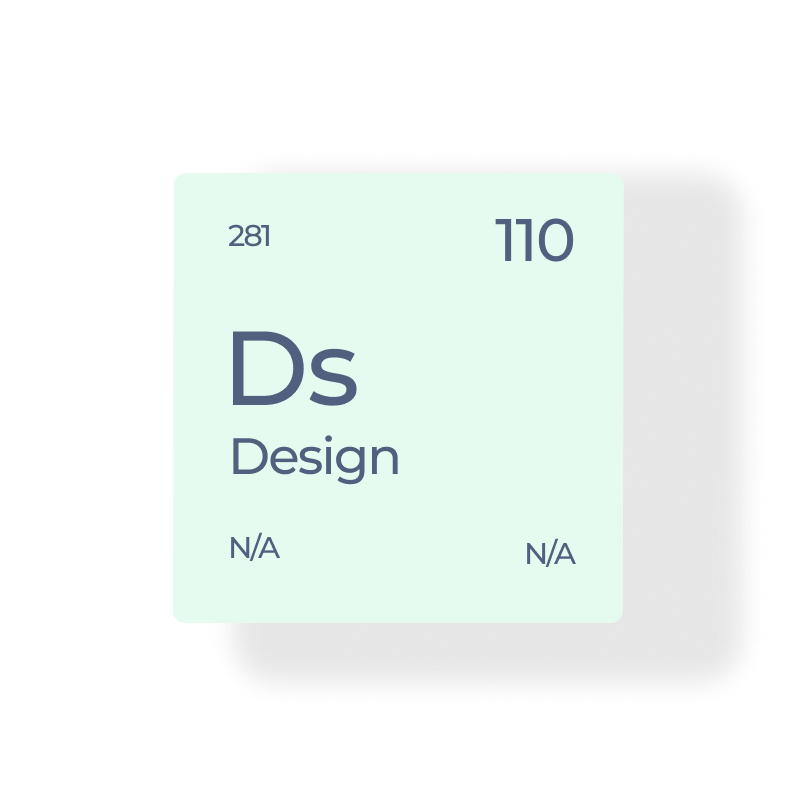 карточка похожая на химический элемент с элементом под названием Дизайн
