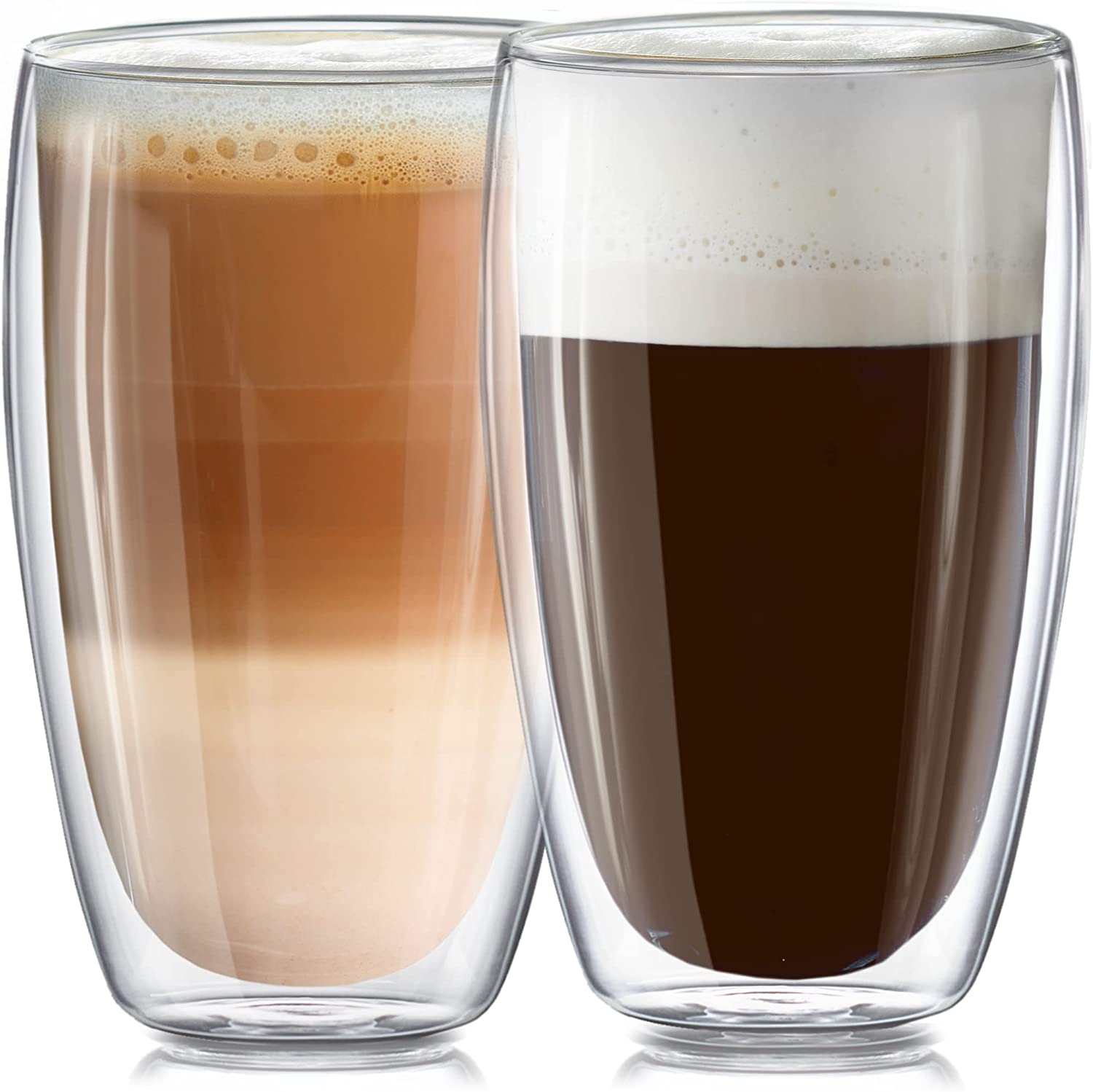 Sweese 416.101 Glass Coffee Mugs Set of 2 - Double Wall Tall Insulated Tea  Cup with Handle Glassware, Perfect for Cappuccino, Latte, Macchiato, Tea
