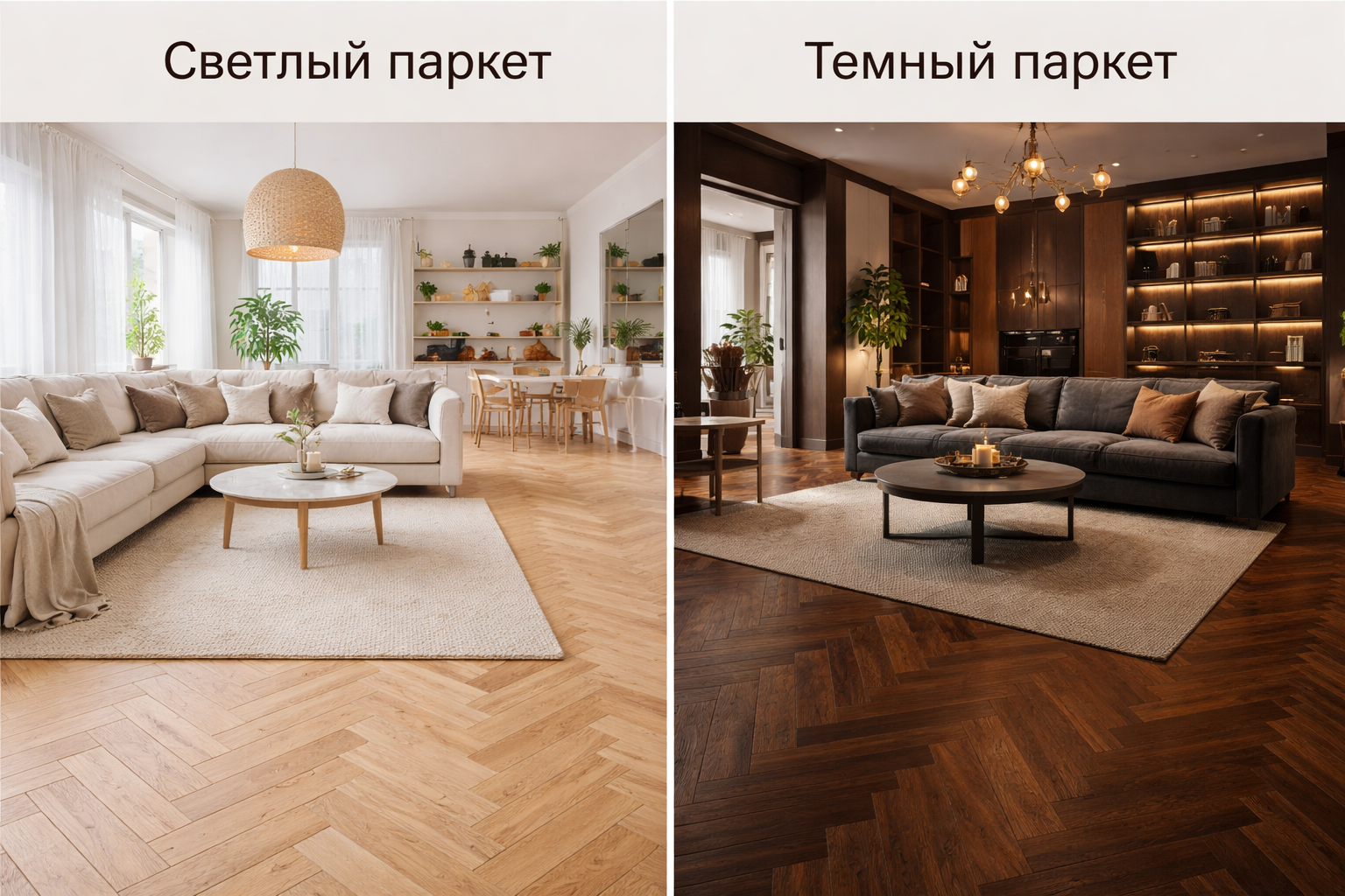Светлый и тёмный паркет в интерьере - сравнение оттенков напольного покрытия