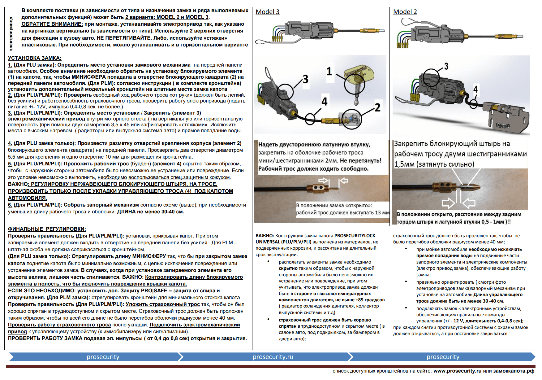 Инструкции о замках для автомобиля PROSECURITY