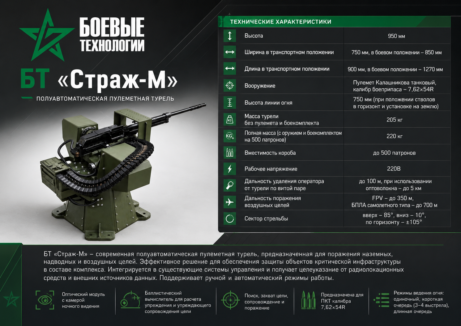 БТ Страж-М, полуавтоматическая пулемётная турель
