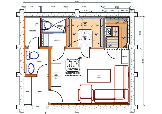 Проект хамама с комнатой отдыха