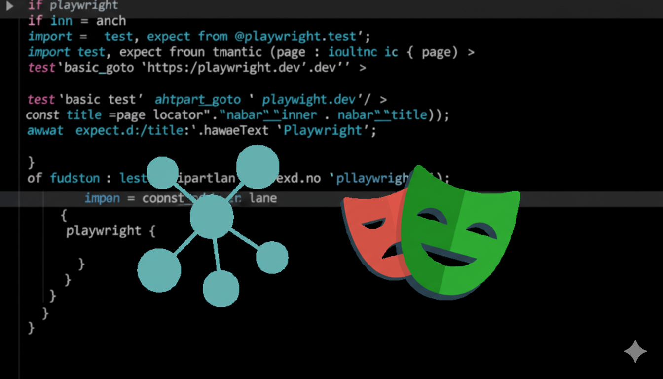 Playwright и Pingera логотипы на фоне js кода