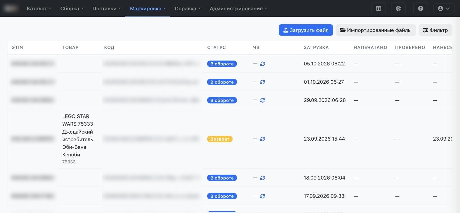 Список кодов маркировки