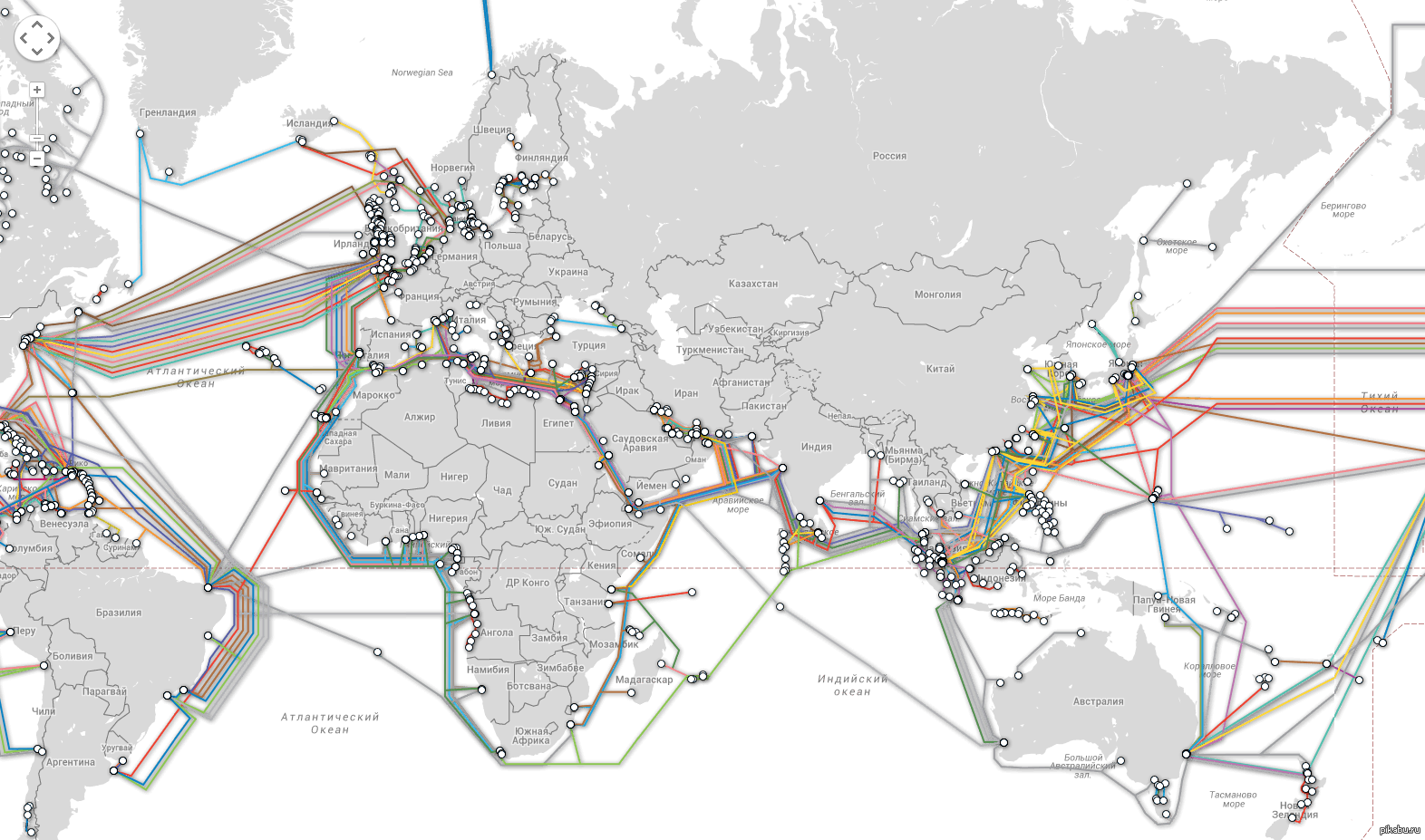 Подводные кабели на карте мира