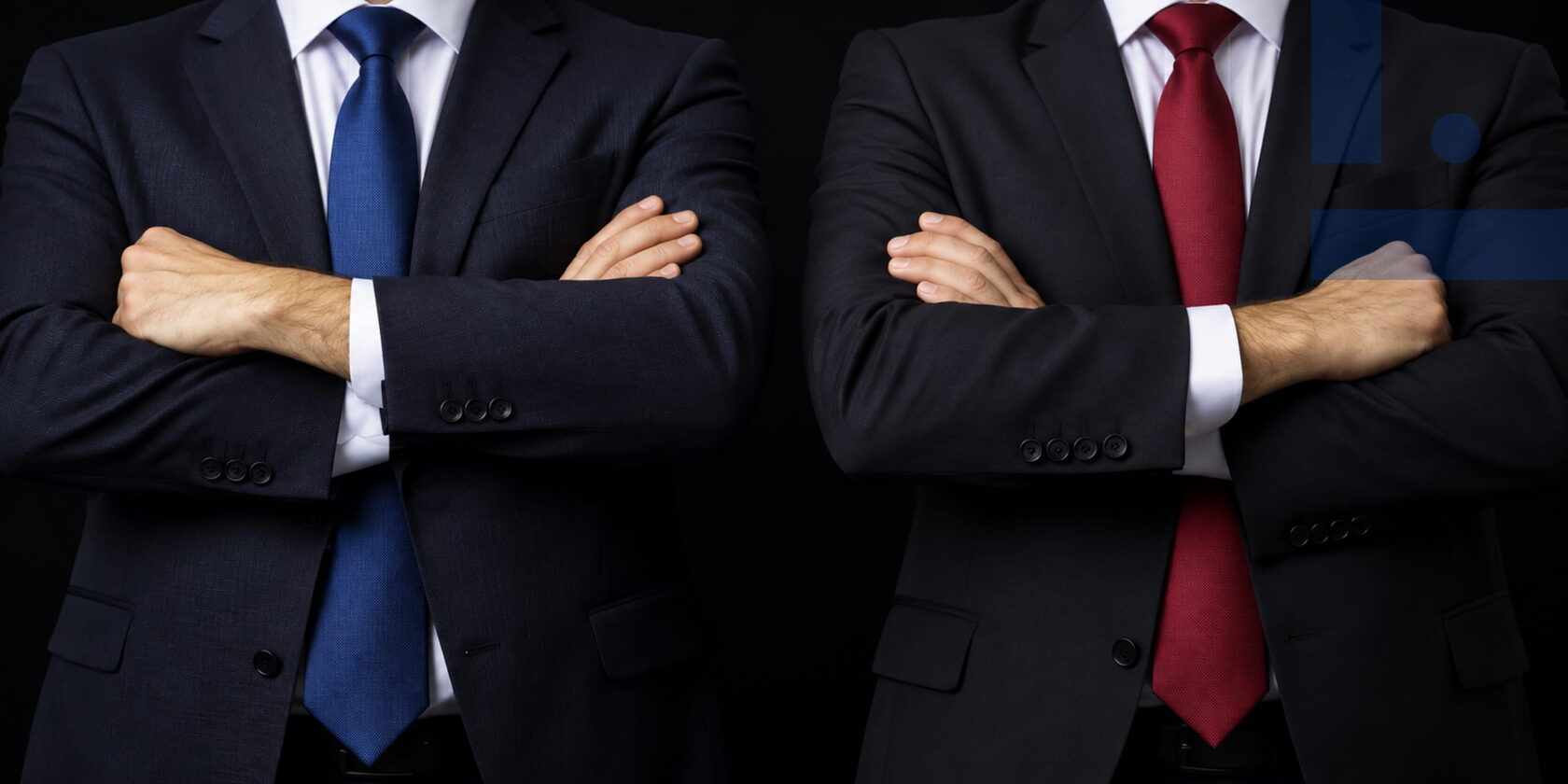 Doi conducători de business, simbol al concurenței dintre afacerile mici și companiile mari, comparării strategiilor, gestionării companiei și atragerii clienților.