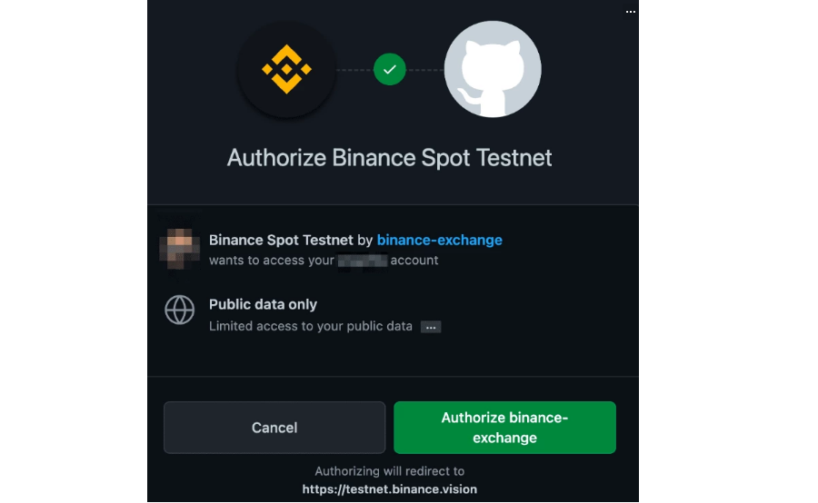 Authorize Binance-exchange to access Binance Testnet