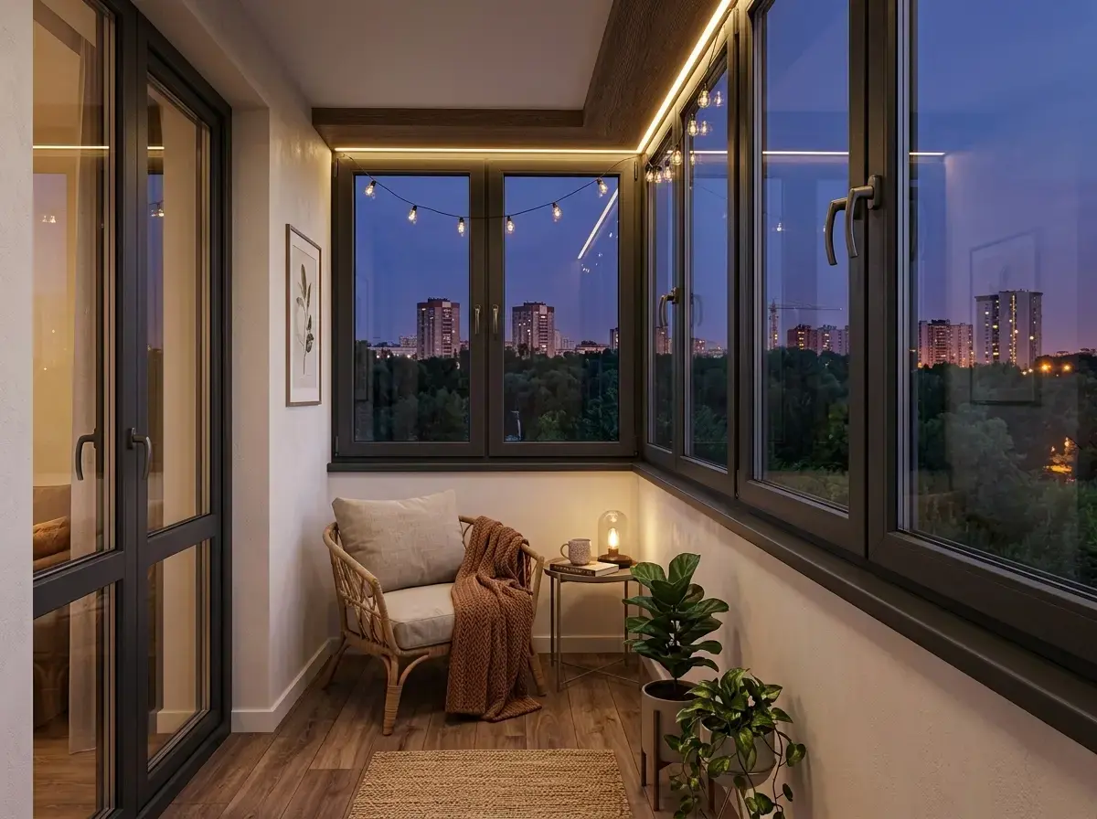 Остекленная лоджия профилем РЕХАУ анртацит