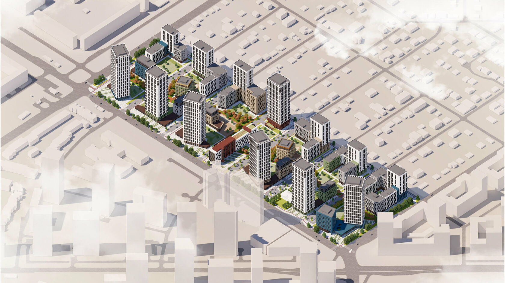 План строительства семи кварталов вдоль улицы Шаумяна. Визуализация является ориентировочной.