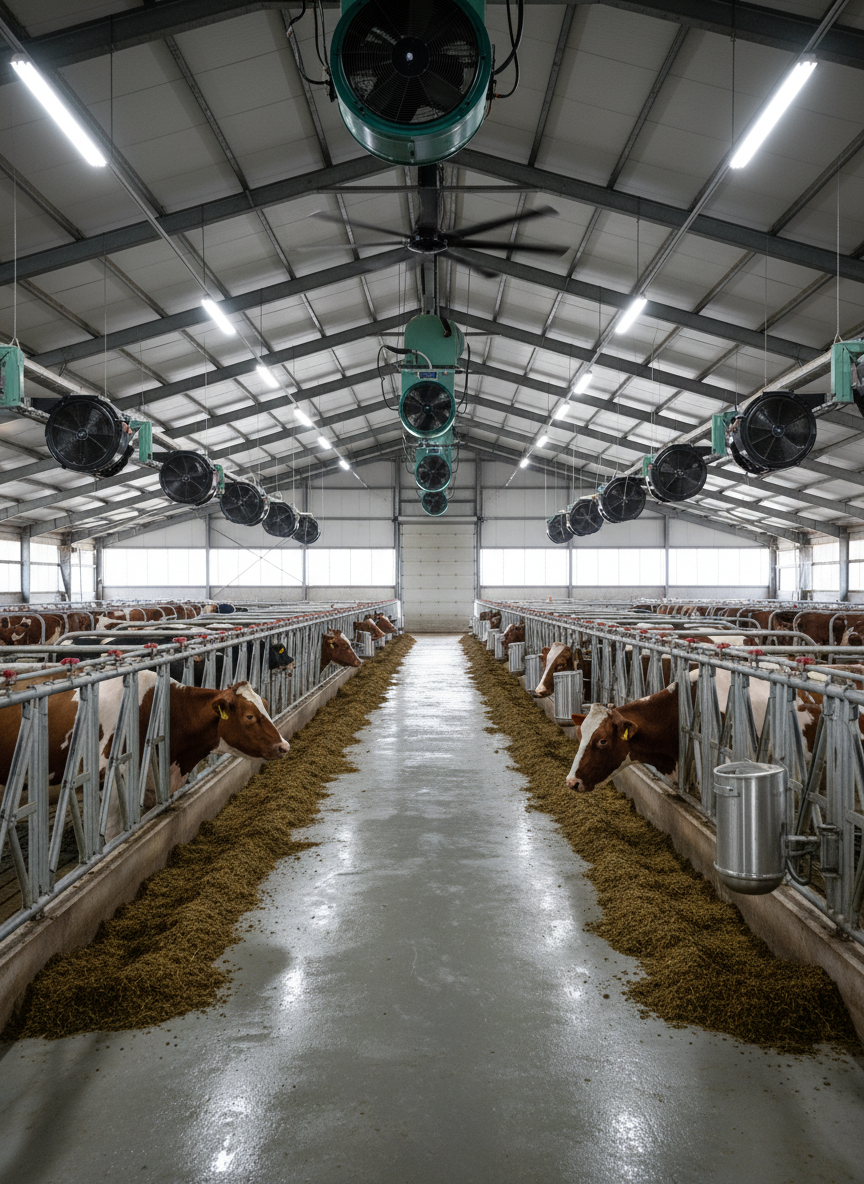 Здоровое поголовье КРС в коровнике с правильно организованным микроклиматом