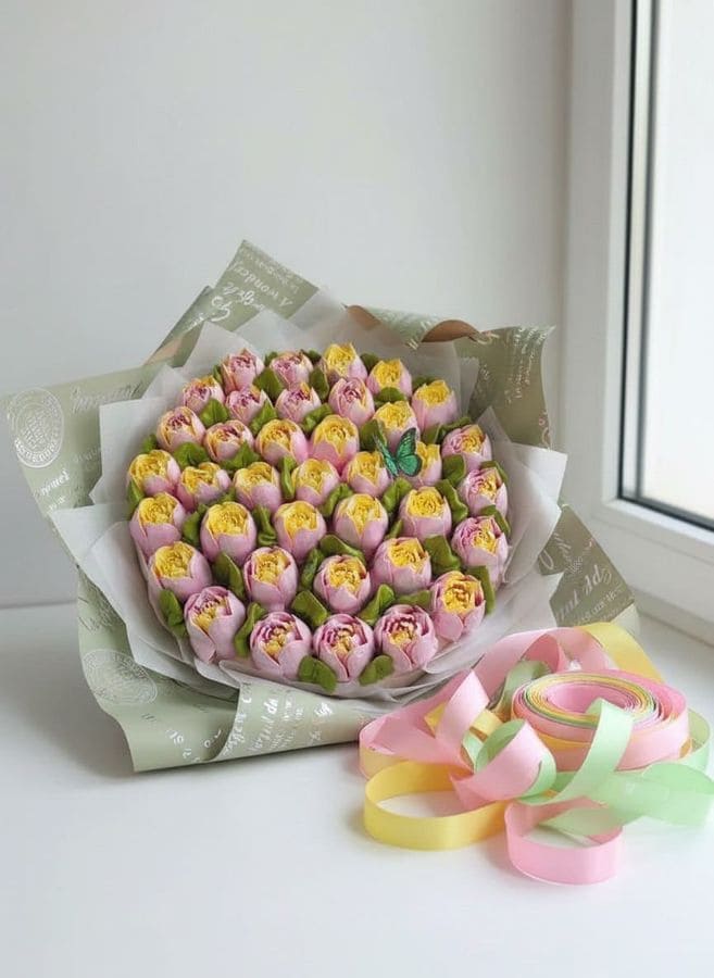 Тюльпаны из зефира букет, диаметр 30 см 1