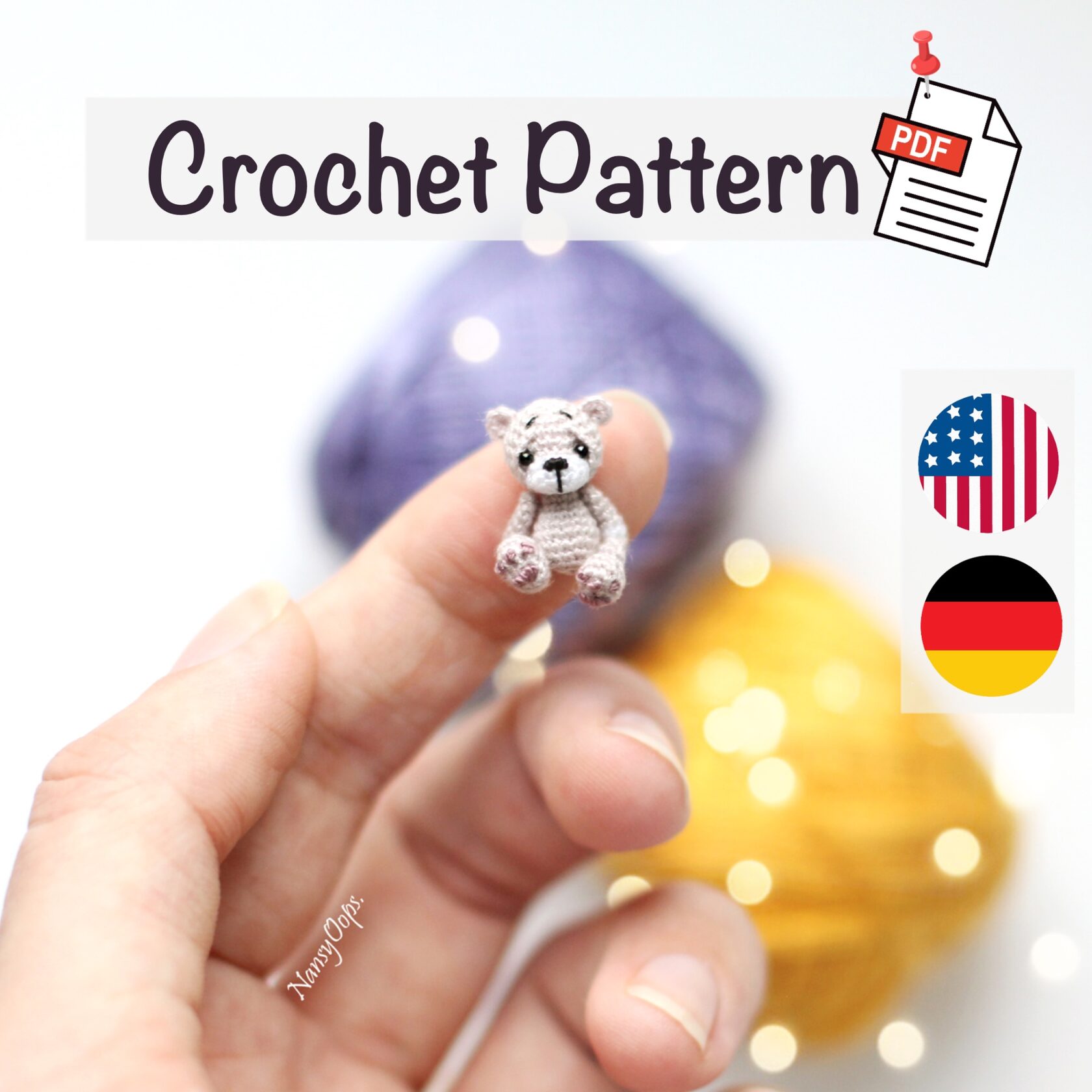 Micro Teddy Crochet Pattern 16 mm — Tiny Amigurumi PDF