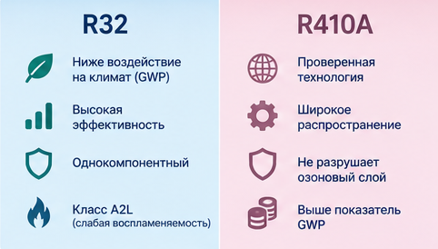 Сравнение хладагентов R32 R410A R407C и R22