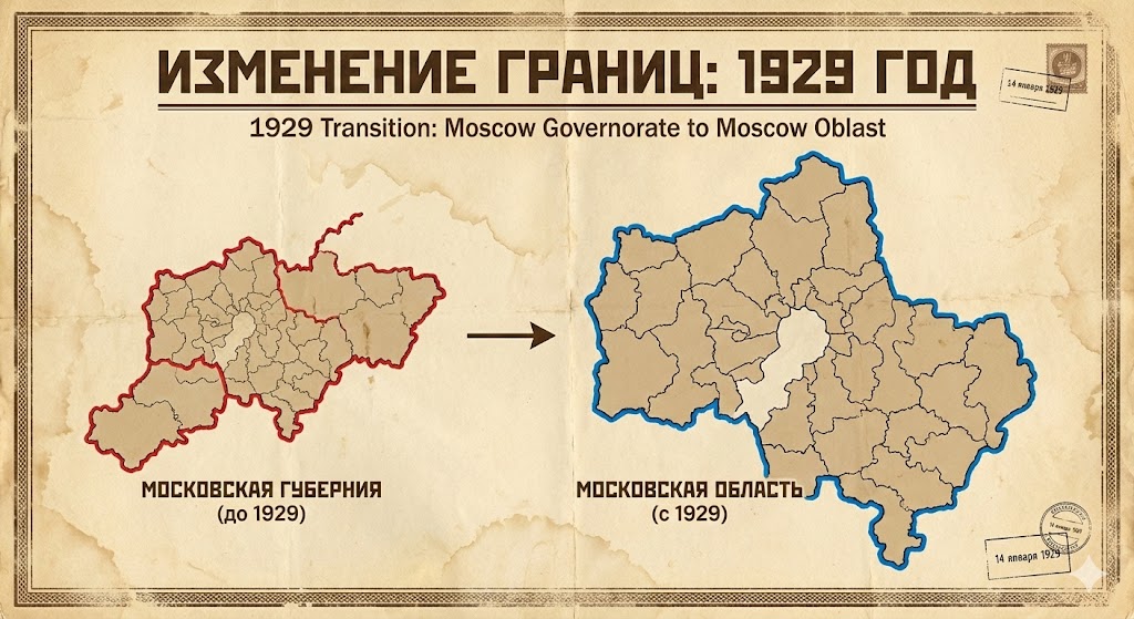 Карта образования Московской области в 1929 году из Московской губернии 