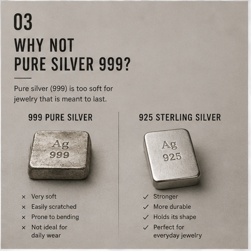 Comparison of fine silver 999 and sterling silver 925 for jewelry durability and shape retention
