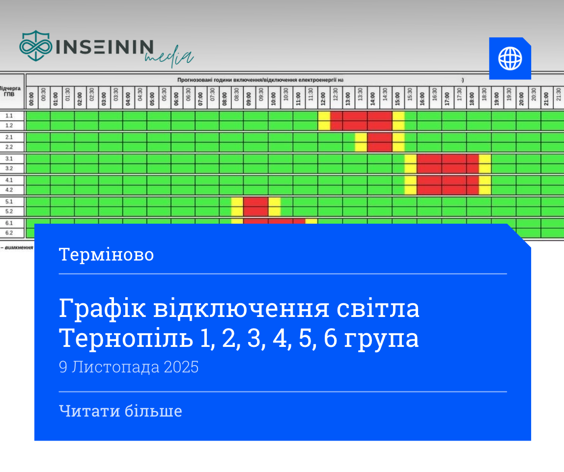 Графік відключення світла Тернопіль 1, 2, 3, 4, 5, 6 група