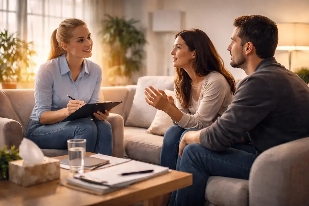 Семейная пара на приеме у психолога