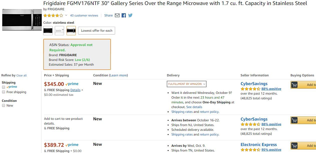 Profitable appliance product for dropshipping from Best Buy on Amazon