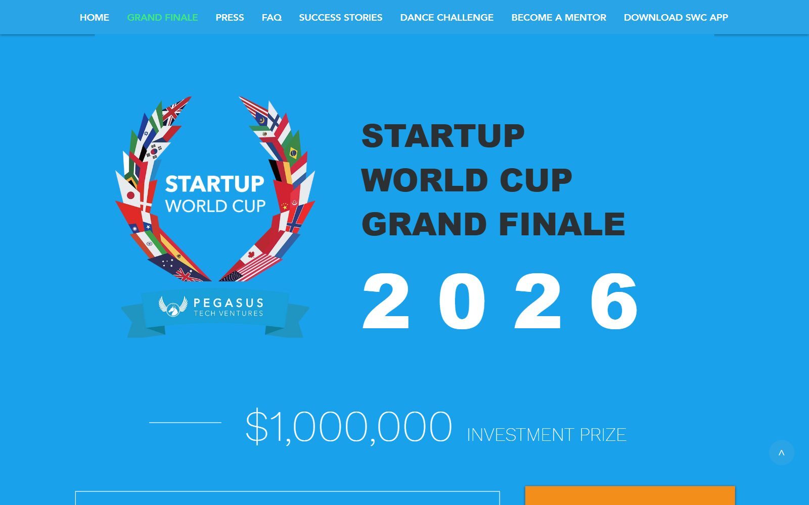 Startup World Cup Grand Finale 2026 page screenshot (October 2026)