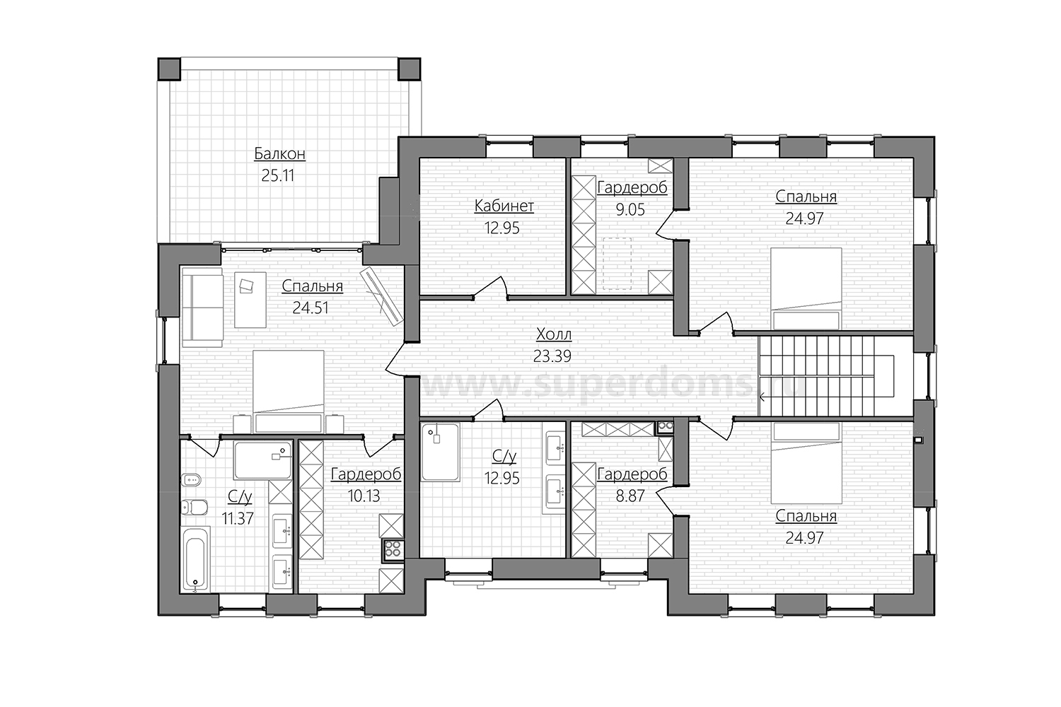 планировка дома в один этаж с 4 спальнями