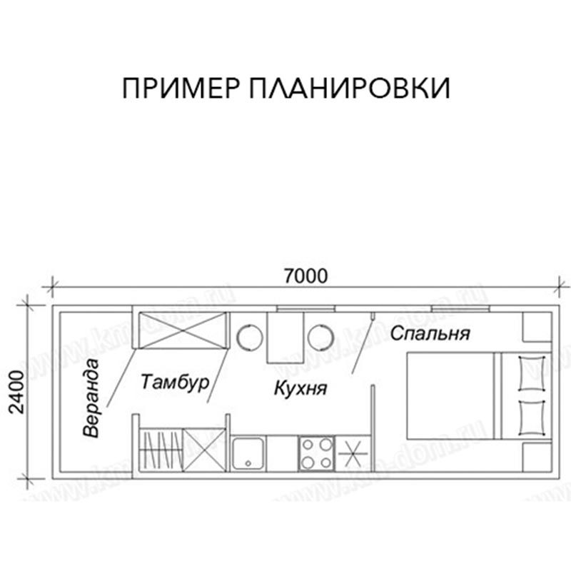 Планировка бытовки 6х3 с туалетом