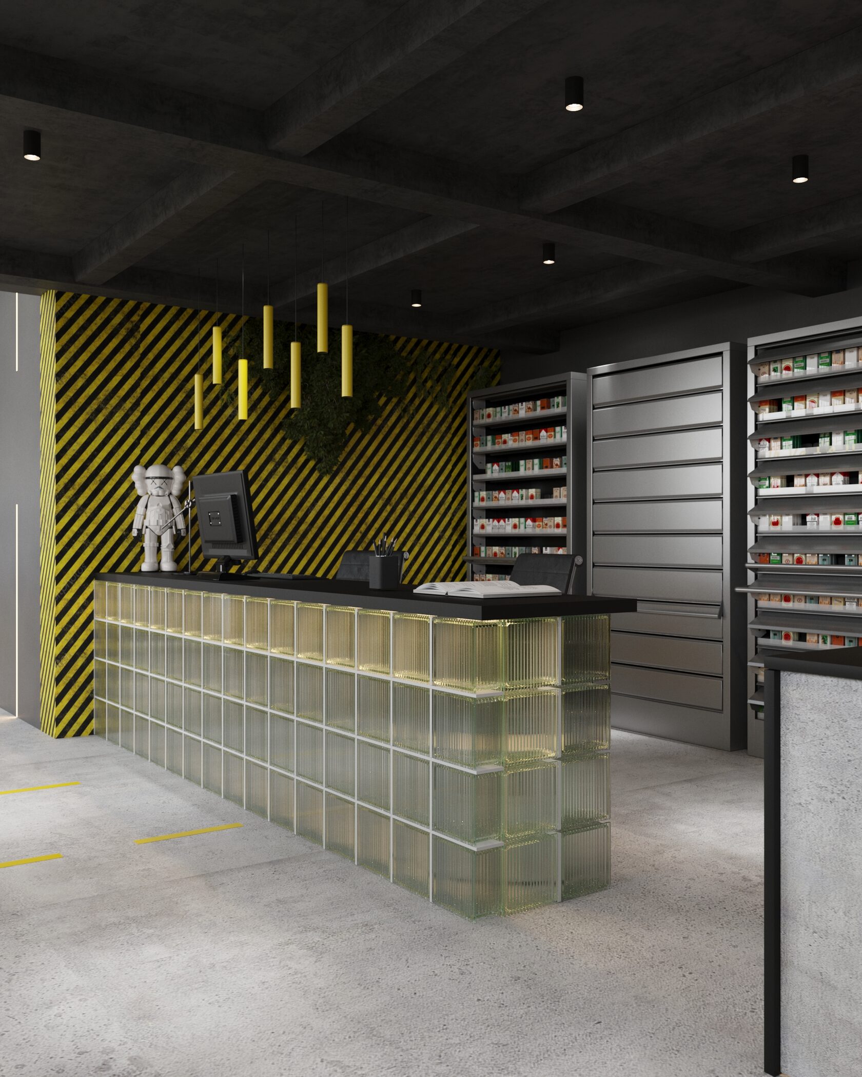 стол из стеклоблоков стеклянный стол для кассы в магазине дизайн интерьера