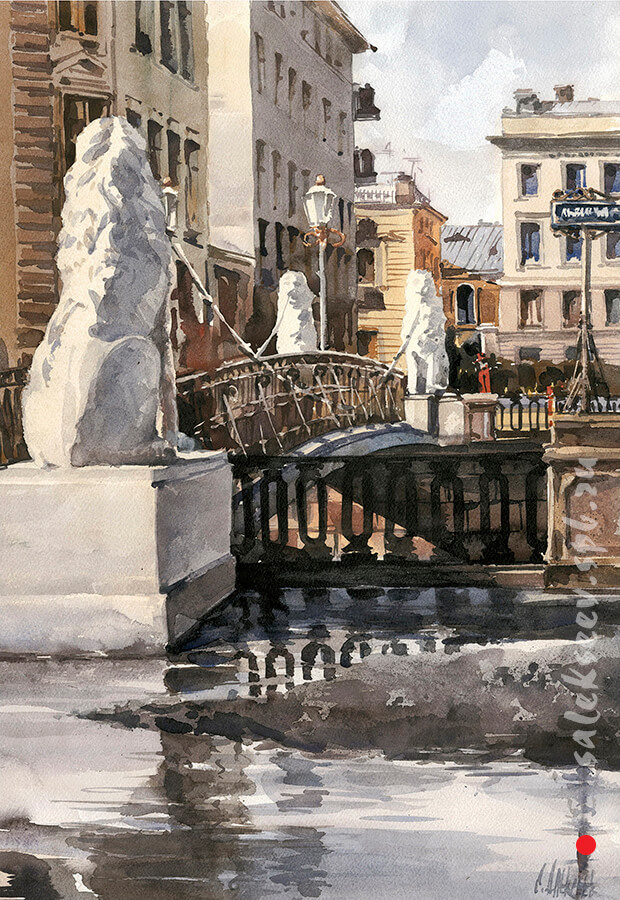The Lion Bridge. Watercolor on paper, 56x36 cm