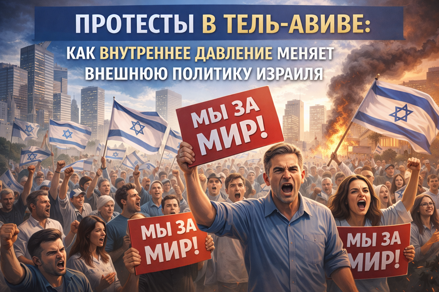Иллюстративное изображение: Протесты в Израиле против войны. (ИИ). Редакция «ЛИГА.ОНЛАЙН» / prompt: Константин Белов