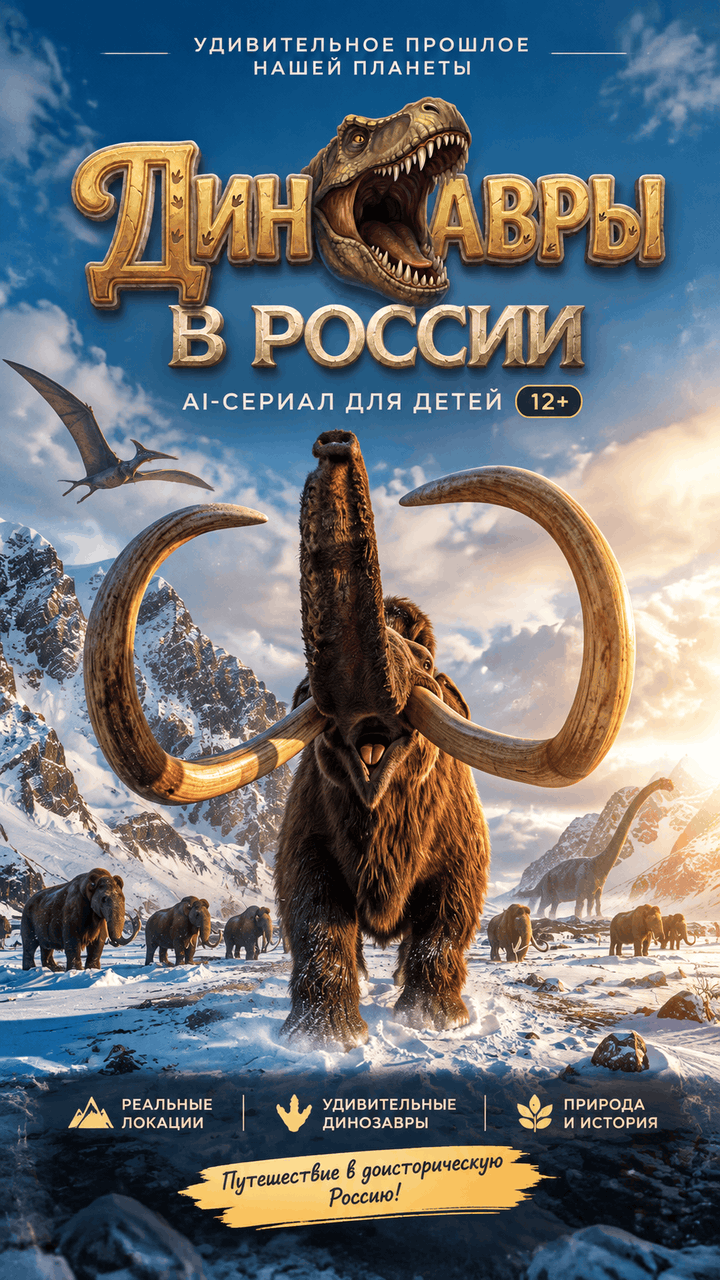 Постер анимационного сериала Динозавры в России — научно-популярный для детей 7–12 лет. Studio 210